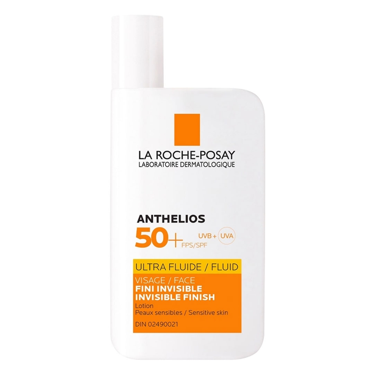 A tube of La Roche Posay Anthelios SPF 50+ Ultra Fluid Face Sunscreen for an article about the best sunscreens for face.