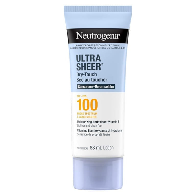 A tube of Neutrogena Ultra Sheer SPF 100 for an article about the best sunscreens for face.