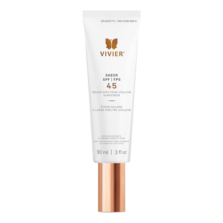 A tube of Vivier Sheer SPF 45 for an article about the best sunscreens for face.