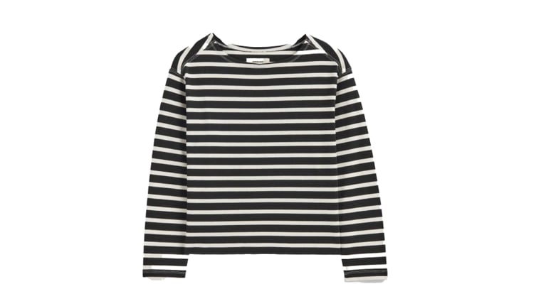 A black and white long sleeve t-shirt from everlane in a post about the everlane shein sale.