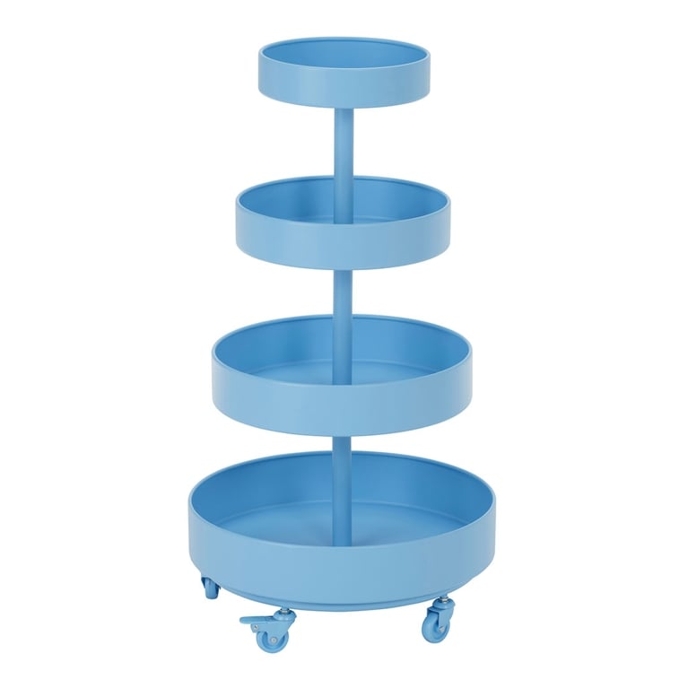 A blue round storage trolley from the IKEA PS 2026 collection.