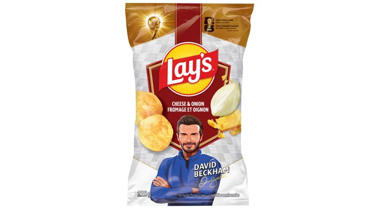 A white bag of lays cheese and onion potato chips used in a in a post on lays-chips-world-cup-taste-test