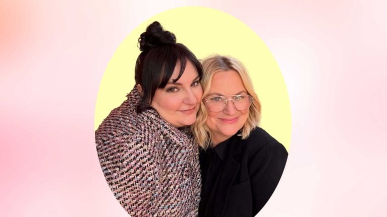A photo of two women in a yellow circle in a post about lena dunham good hang friendship advice