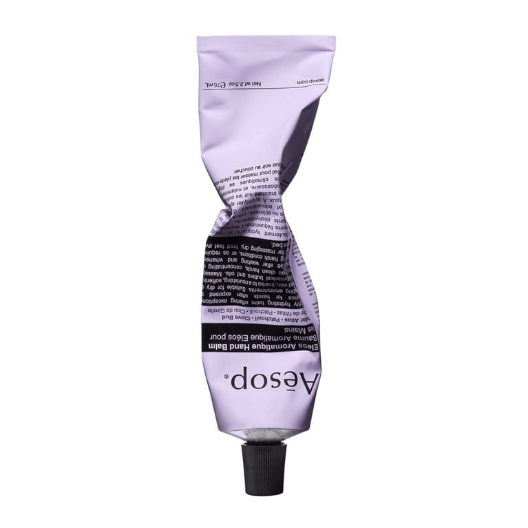 A purple tube of Aēsop Eleos Aromatique Hand Balm for an article about the best Mother's Day gifts.