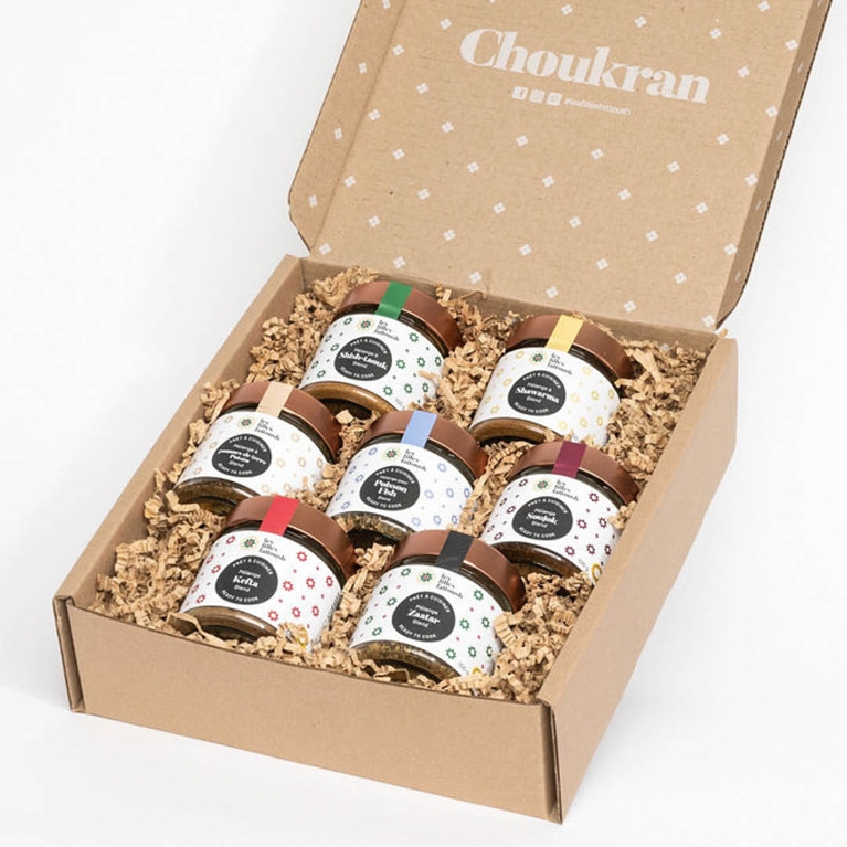 A box of Les Filles Fattoush Homemade Blends Spice Set for an article about Mother's Day gifts from Canadian brands.