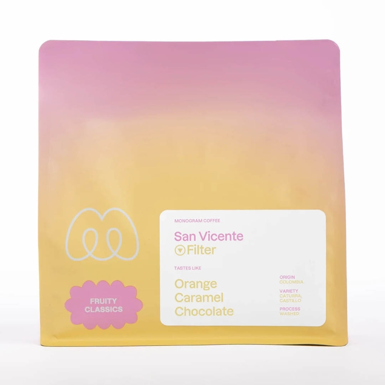 A bag of pink and yellow ombré Monogram coffee beans for an article about Mother's Day gifts from Canadian brands.