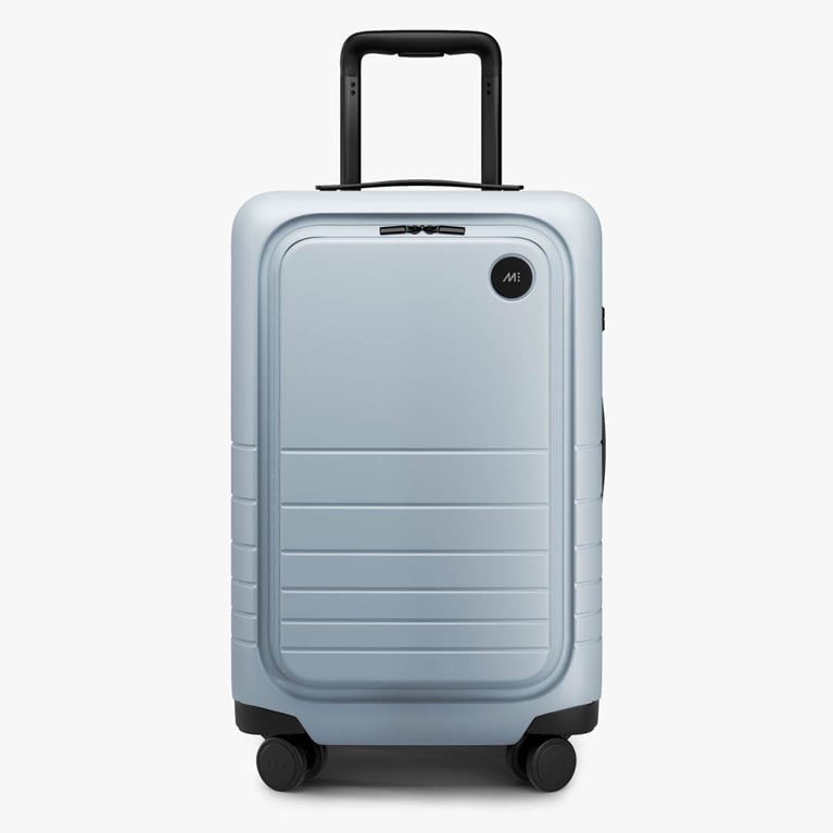 A blue Monos Carry-On Pro for an article about Mother's Day gifts from Canadian brands.