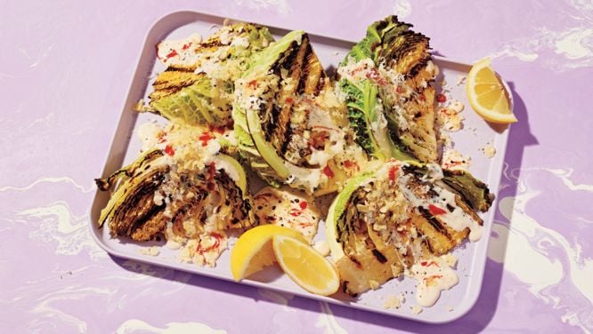 Grilled Cabbage Caesar Salad