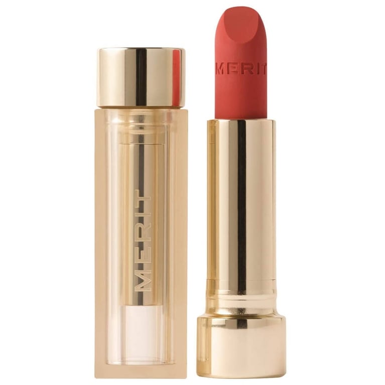 A tube of Merit Signature Lip Blush in Kitten Heel for an article about the best beauty products for may 2026.
