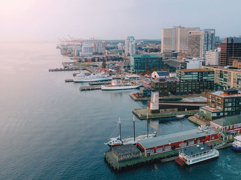 An arial view of the Halifax waterfront for an article about the best Canadian getaways for summer.
