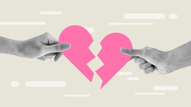 Two hands pulling apart a pink heart, for a story about the high cost of divorce in Canada.