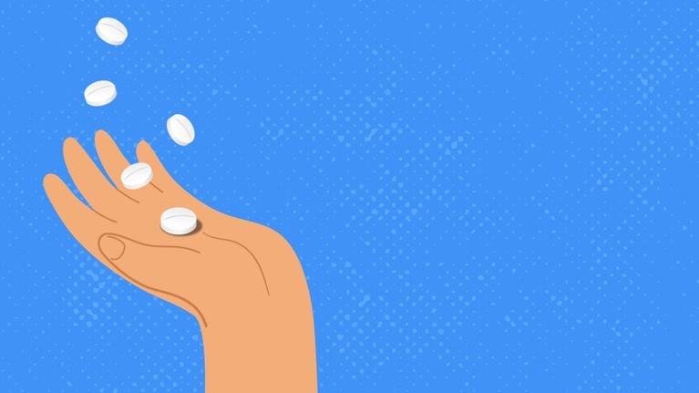 A photo of a hand catching pills, for a story about antacids and antihistamines providing relief of perimenopause symptoms.
