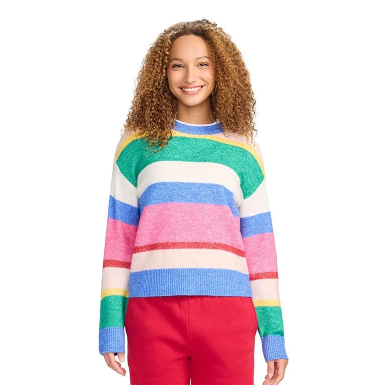 Model wearing a sweater from the Esprit collection at Warmart Canada