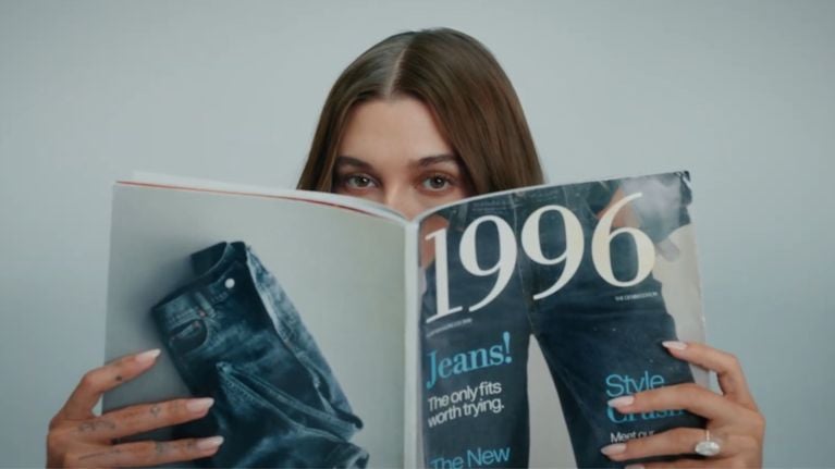 Hailey Bieber for her the Hailey Jean x Gap collab